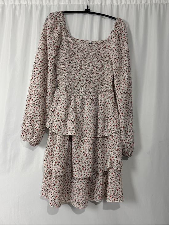 PrettyGarden Dresses & Skirts - PrettyGarden White Floral Smocked Tiered Long-Sleeve Dress Sz S